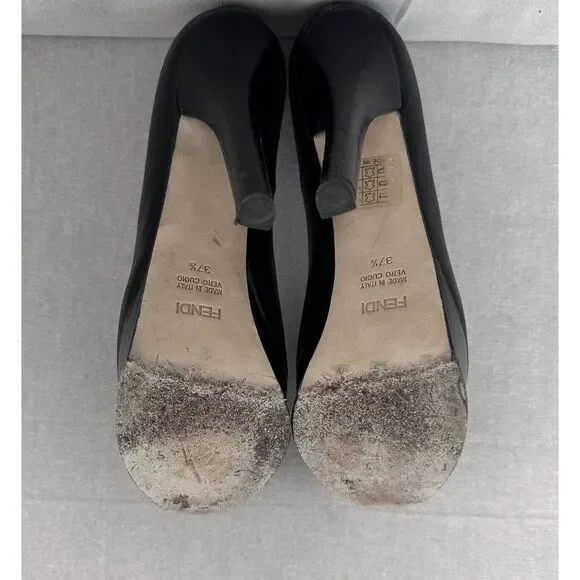 Fendi Decollete Nappa Nero Gold Logo Front Platform Pumps Women's EU Size 37.5 - Picture 9 of 10